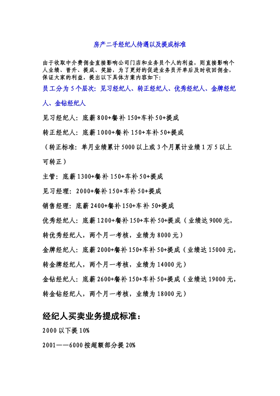 房产二手经纪人待遇以及提成标准_第1页