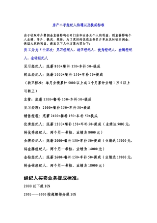 房产二手经纪人待遇以及提成标准