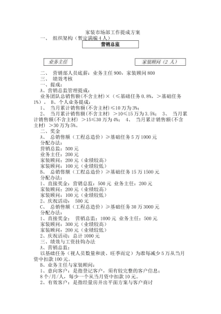 家装市场部工作提成方案