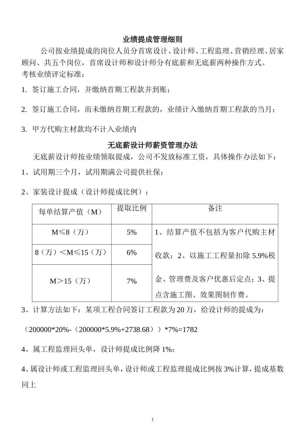 家装业绩提成管理细则_第1页
