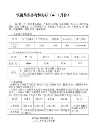 快消品业务员份考核办法