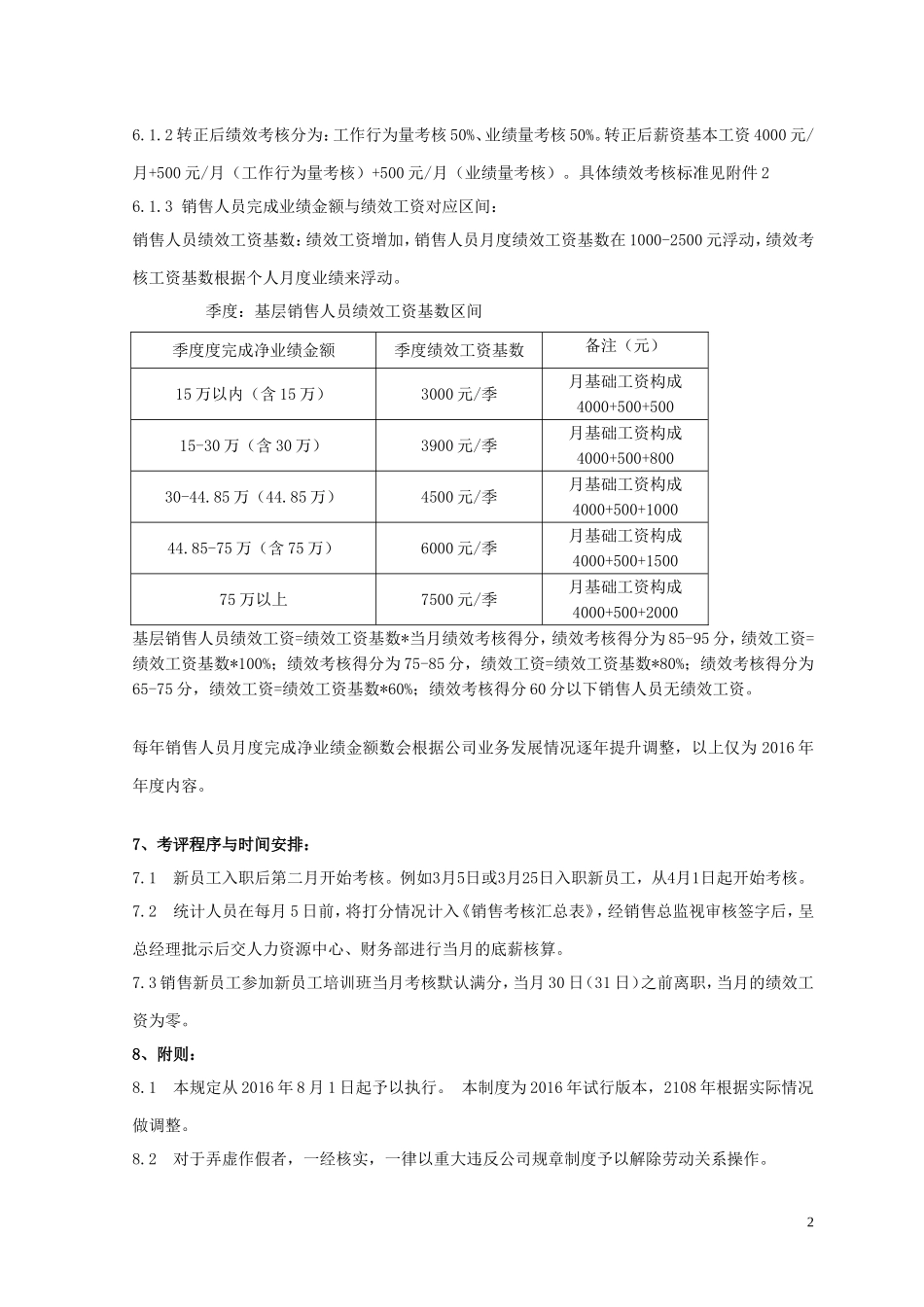 某公司销售人员业绩提成与绩效考核_第2页