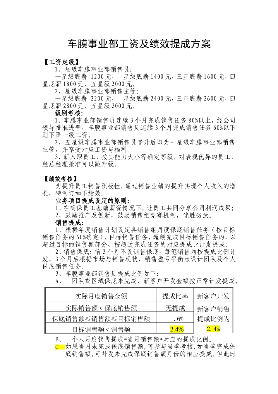 某事业部工资及绩效提成方案_第1页