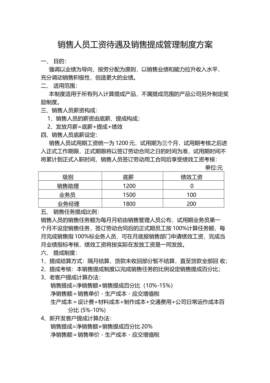 品牌设计有限公司业务员工资待遇及销售提成管理制度方案_第1页