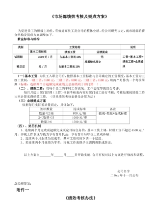 市场部绩效考核与提成方案