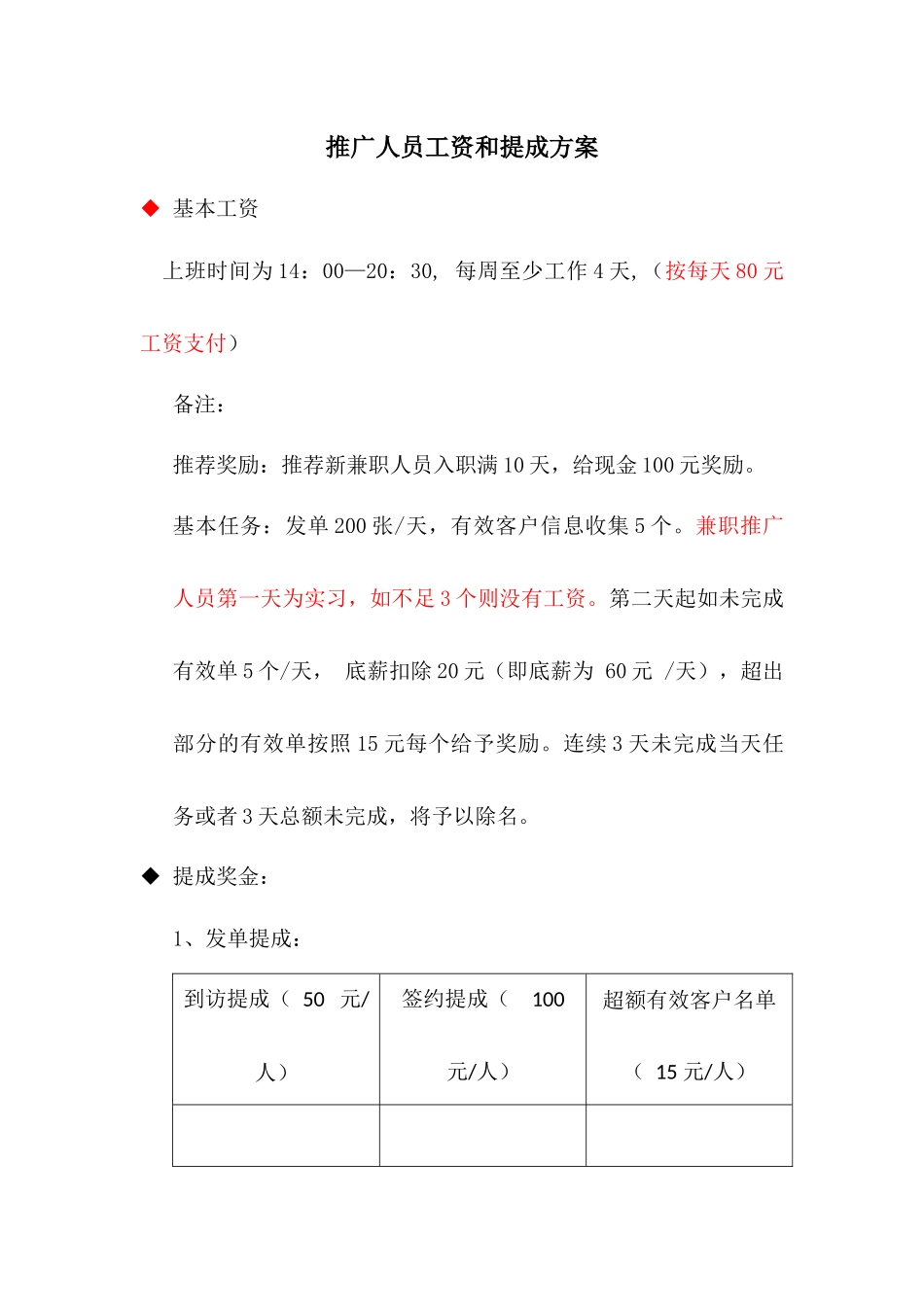 推广人员工资和提成方案_第1页