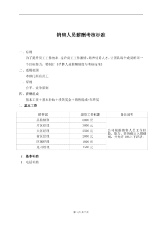 销售人员薪酬激励制度