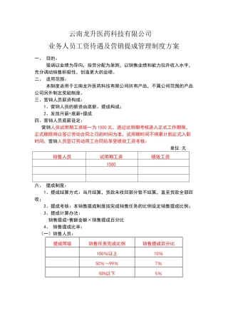 医药科技有限公司销售人员工资待遇及销售提成管理制度方案(2)