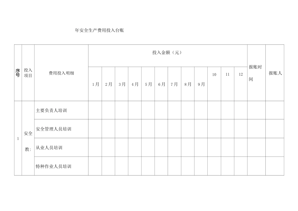 安全生产费用投入台账汇总_第1页