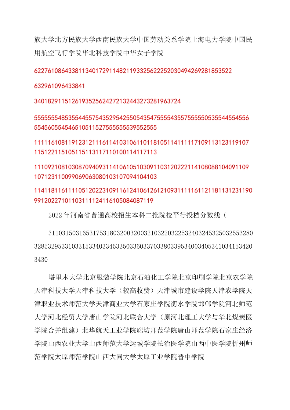 2022年河南省普通高校招生本科二批院校平行投档分数线(文科)_第2页