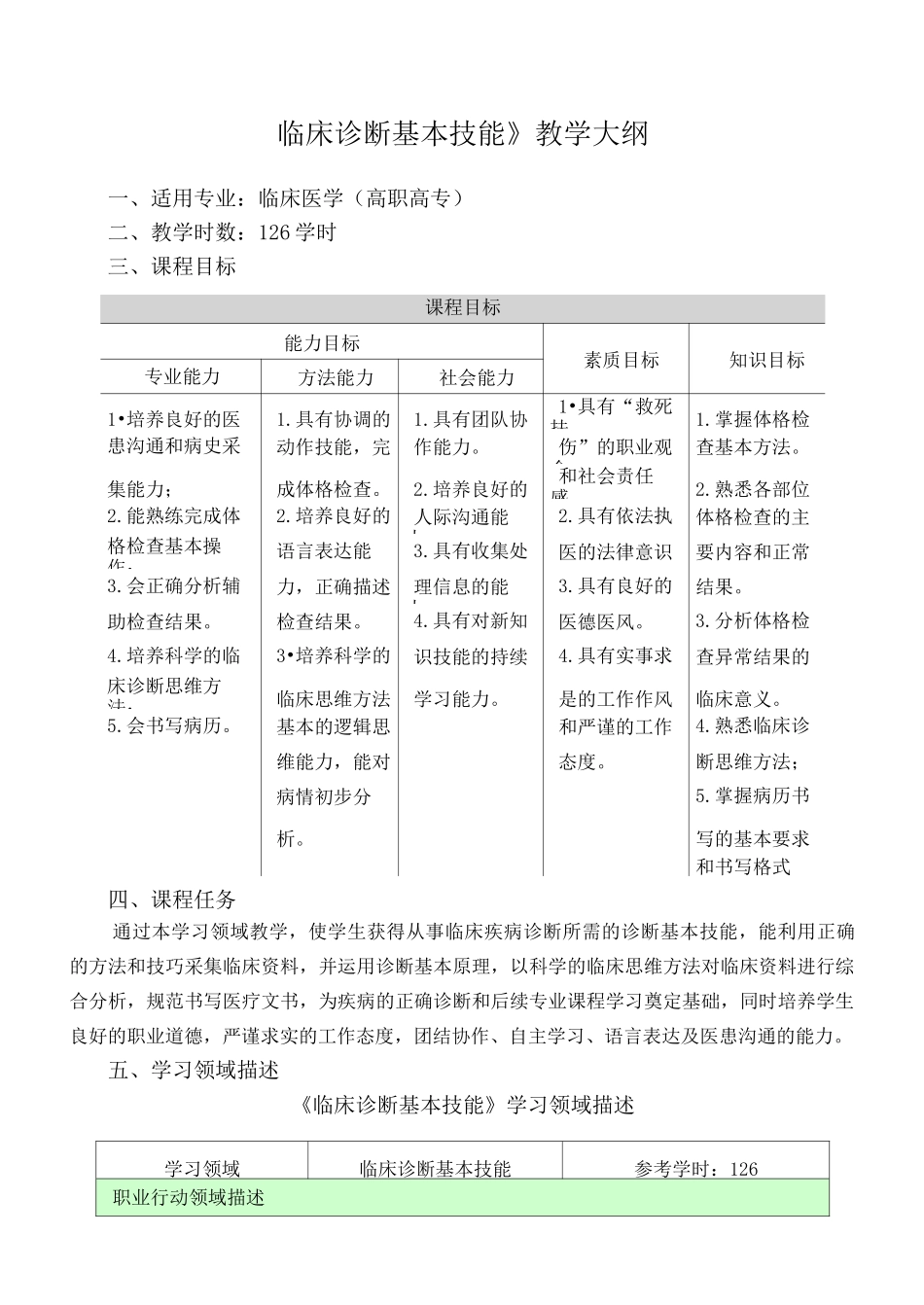 《临床诊断基本技能》教学大纲_第1页