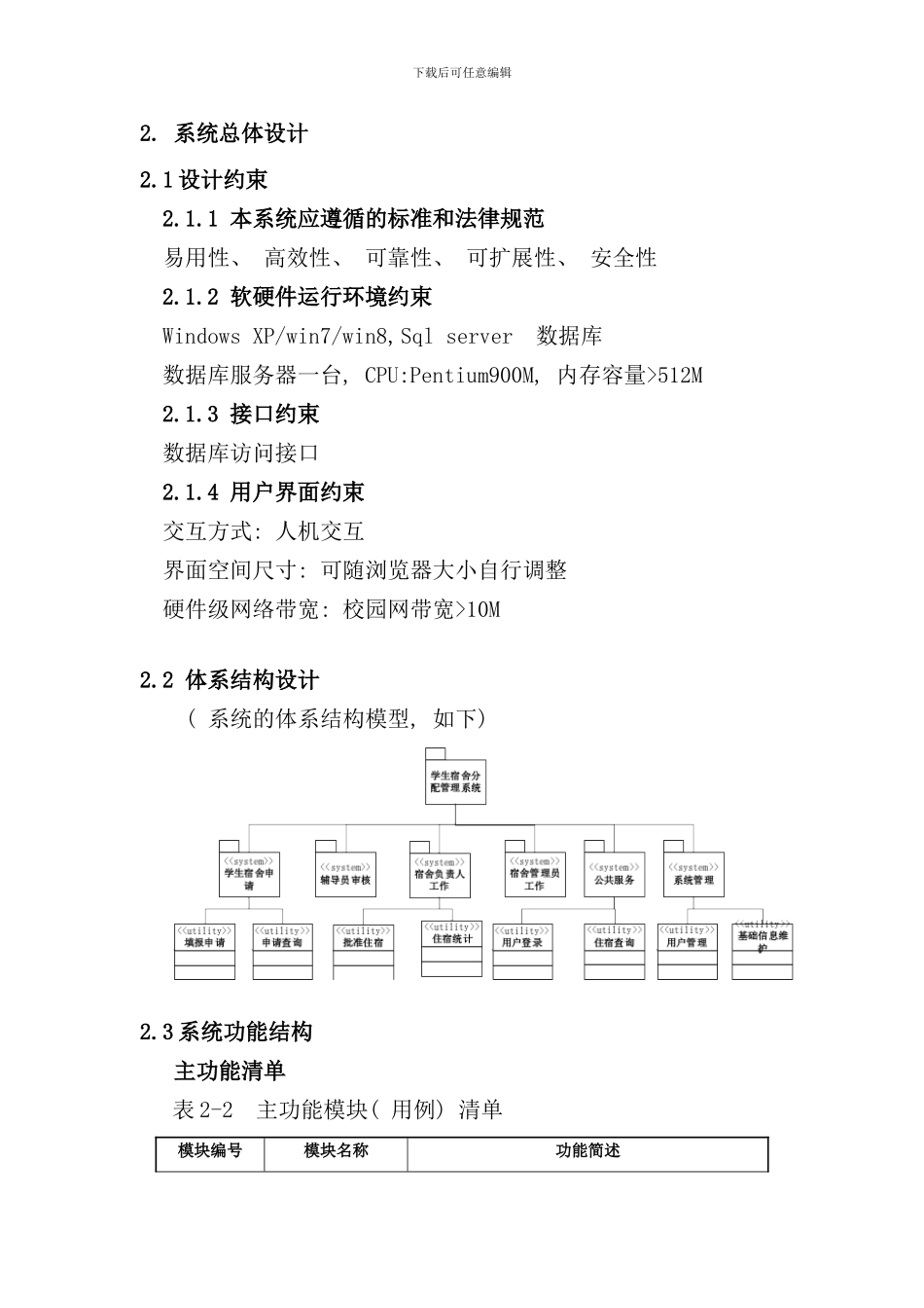 学生宿舍分配系统系统设计说明书样本_第2页