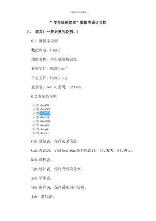 学生成绩管理系统数据库设计文档全样本
