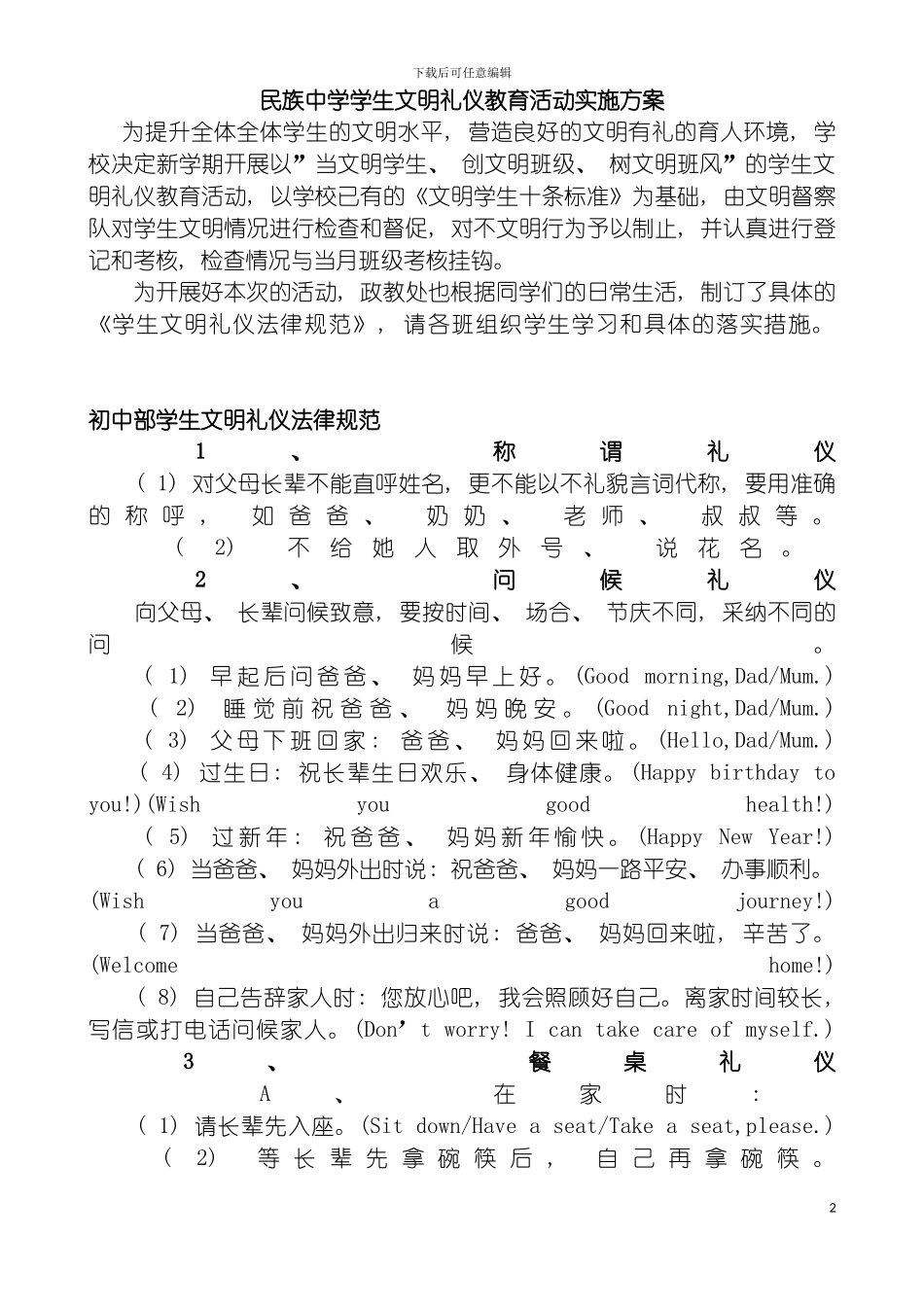 学生文明礼仪教育活动实施方案模板_第2页