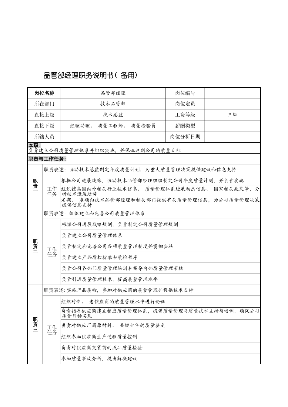宁波华能贸易公司品质管理部经理职务说明书模板_第2页