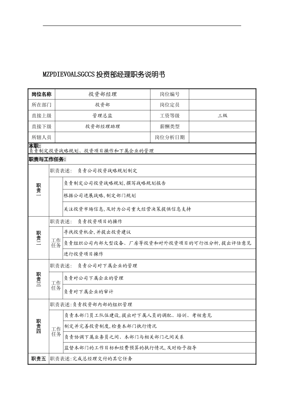 宁波华能贸易公司投资部经理职务说明书_第3页