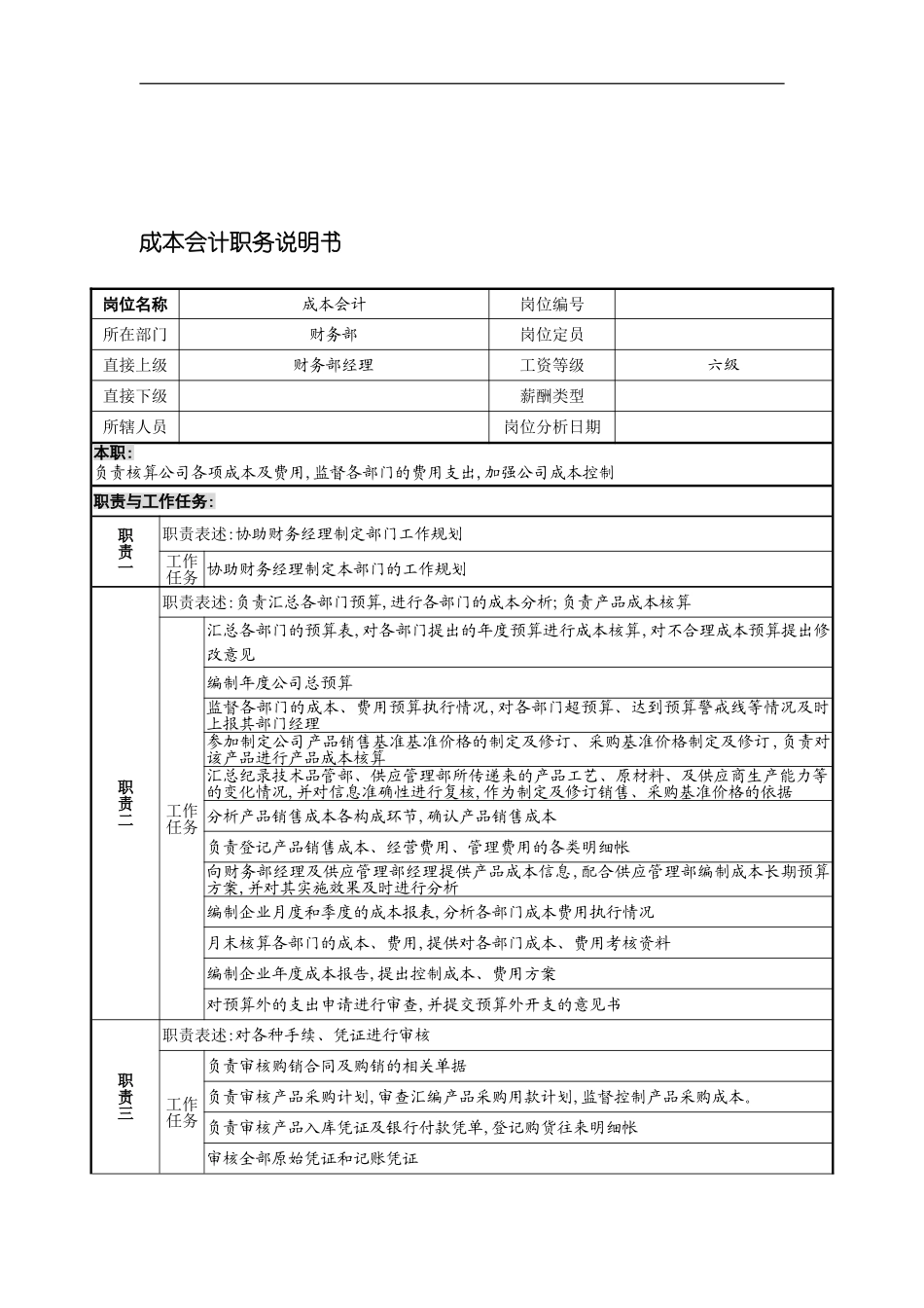 宁波华能贸易公司财务部成本会计职务说明书_第3页