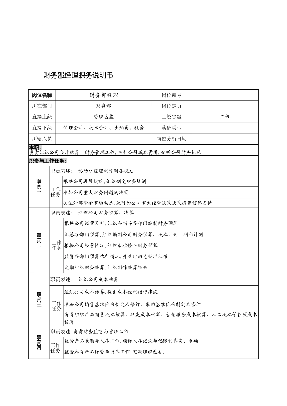 宁波华能贸易公司财务部经理职务说明书_第3页
