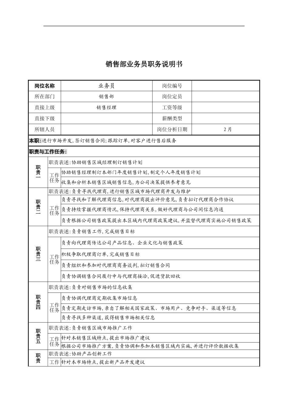 宁波华能贸易公司销售部业务员职务说明书_第3页