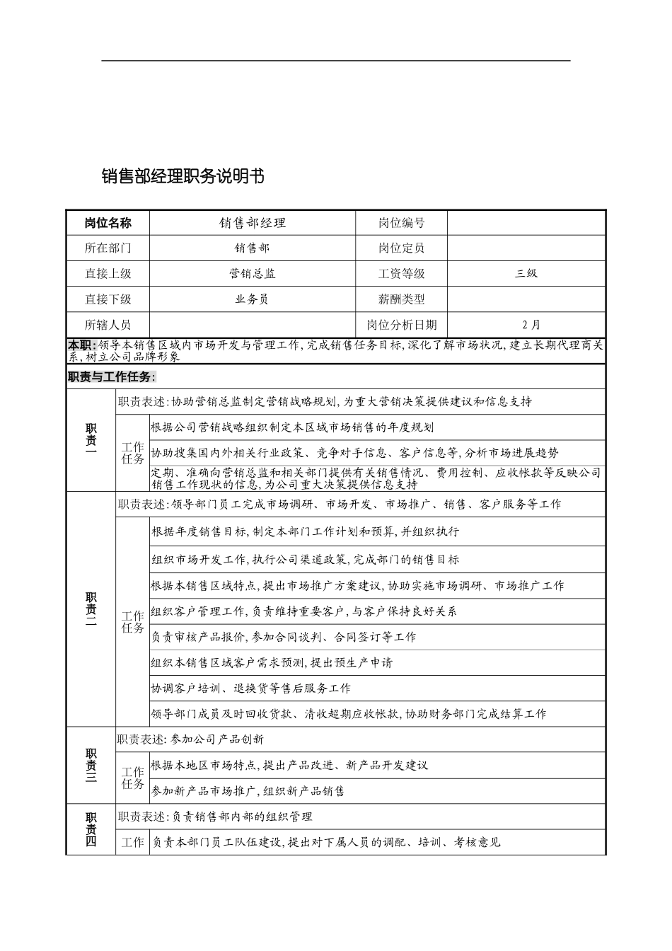 宁波华能贸易公司销售部经理职务说明书_第3页
