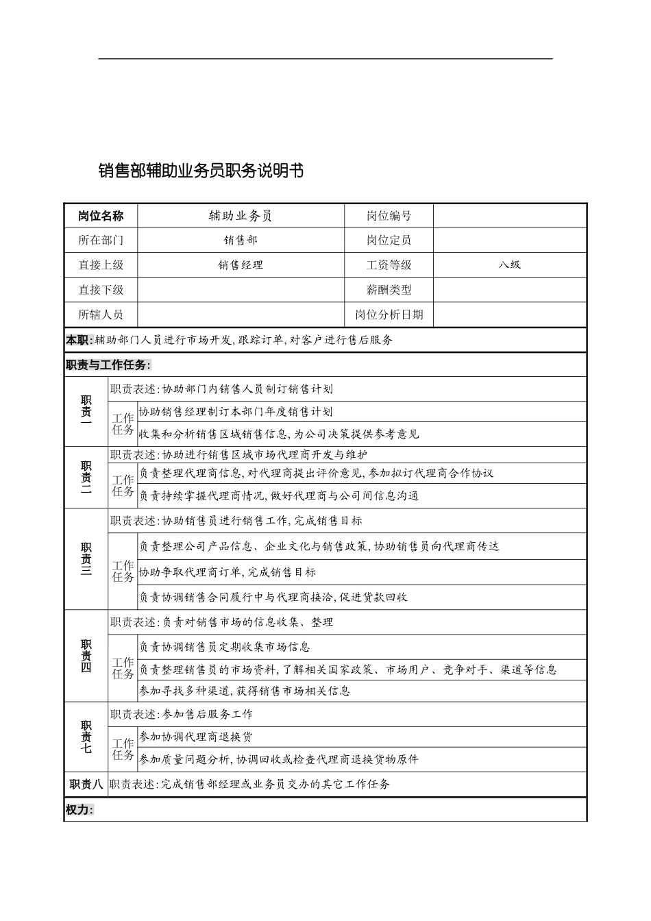 宁波华能贸易公司销售部辅助业务员职务说明书_第3页