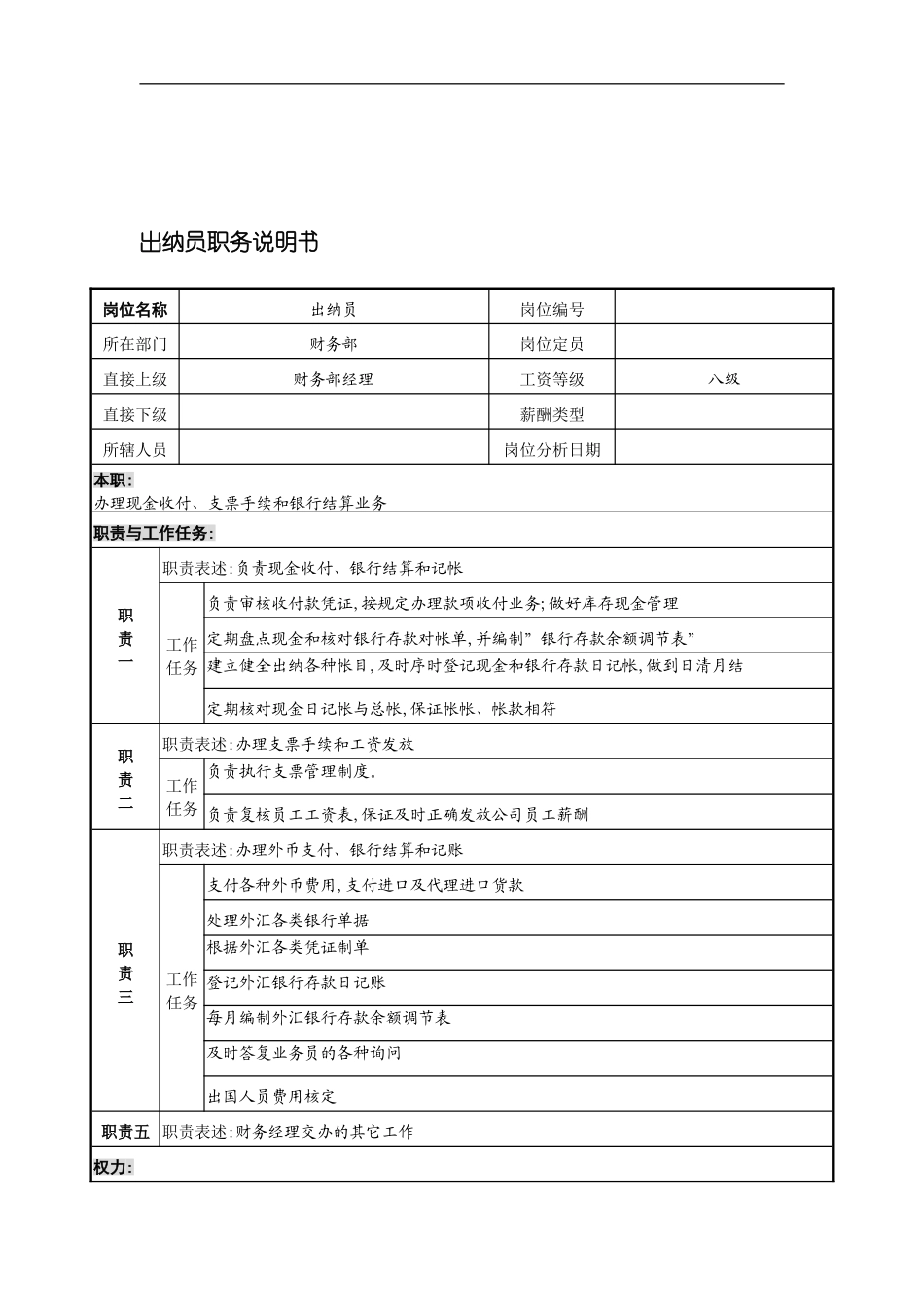 宁波华能贸易公司财务部出纳员职务说明书_第3页