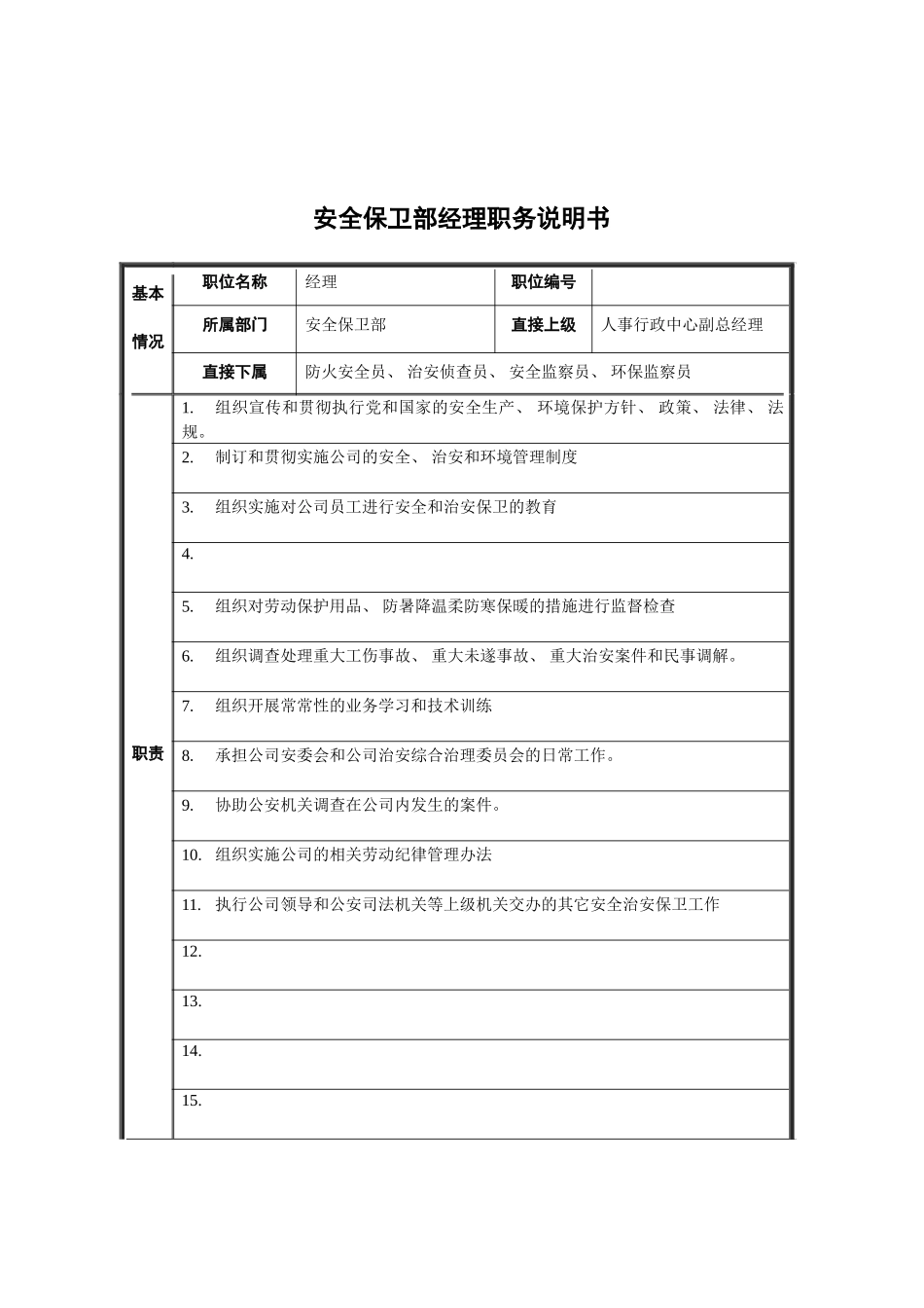 安全保卫部经理职务说明书模板_第2页