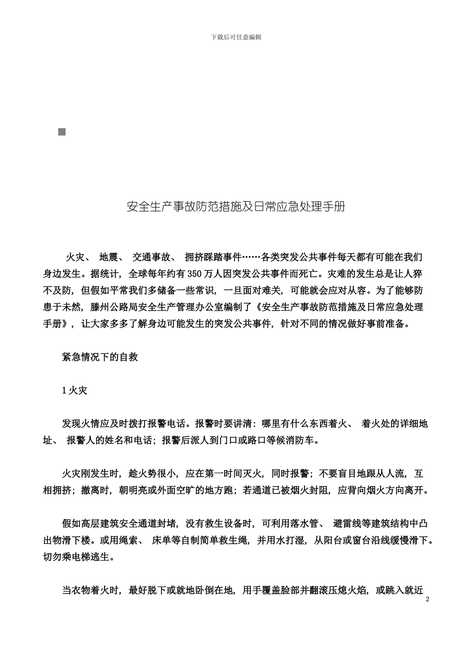 安全生产事故防范措施与日常应急处理手册模板_第2页