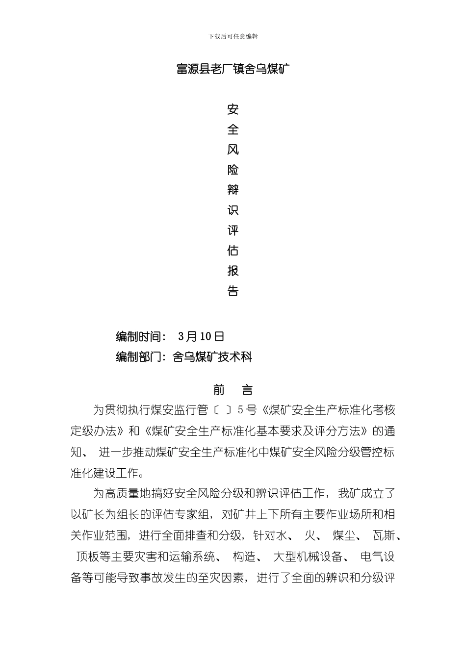 安全风险辨识评估报告完整版样本_第1页