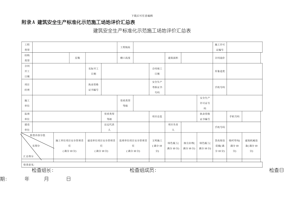 安徽省建筑安全生产标准化示范工地评价汇总表样本_第1页