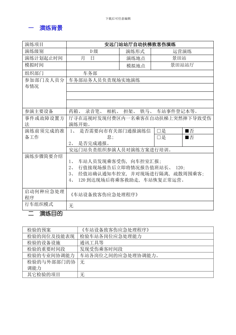 安远门站自动扶梯伤客应急处理演练方案样本_第2页
