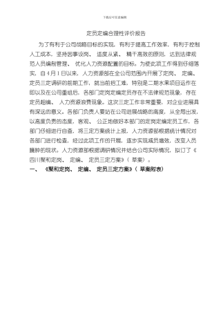 定员定编合理性评价报告讨论稿样本
