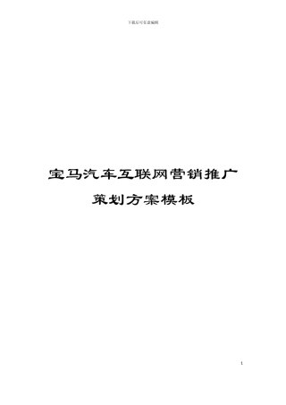 宝马汽车互联网营销推广策划方案模板