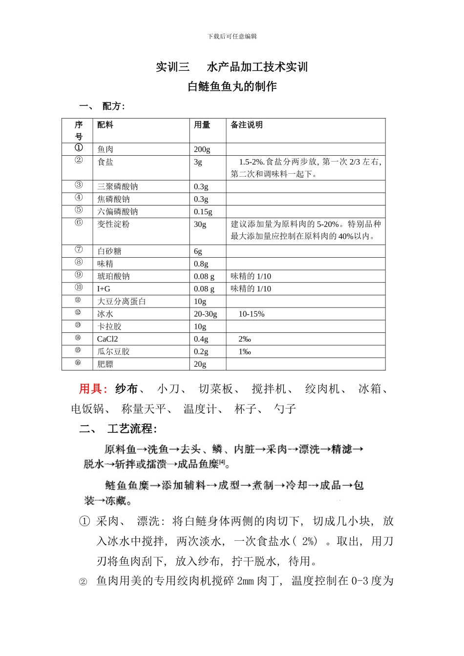 实训鱼丸加工工艺样本_第1页