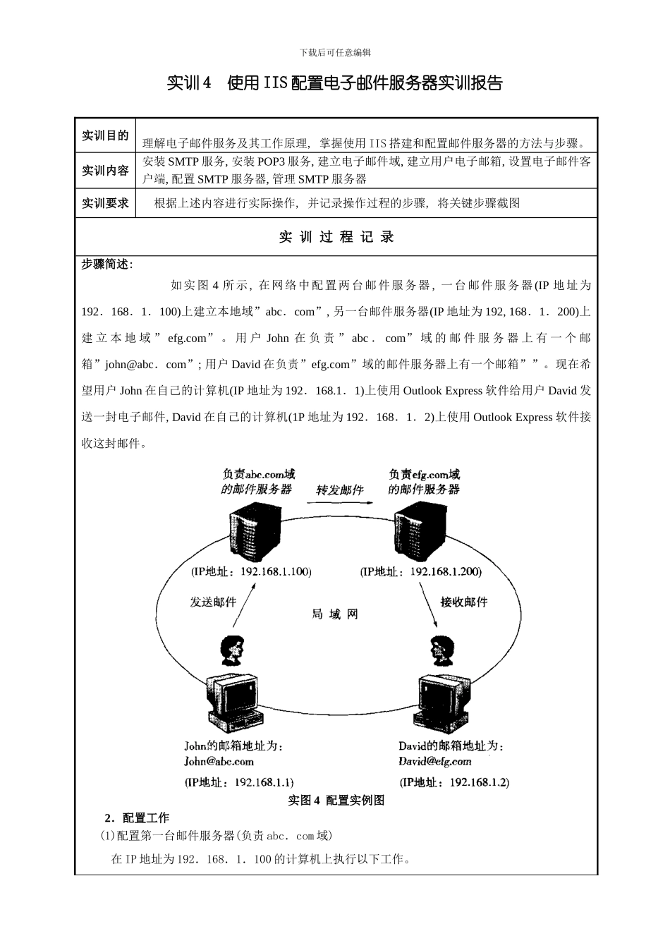 实训使用配置电子邮件服务器实训报告样本_第1页