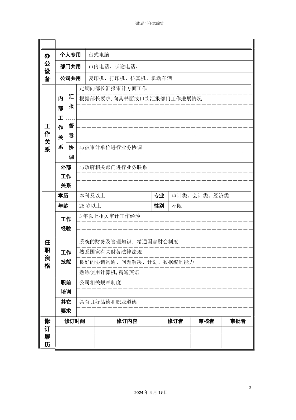 审计主管岗位说明书_第3页
