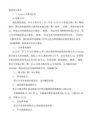 审计报告贴花样本