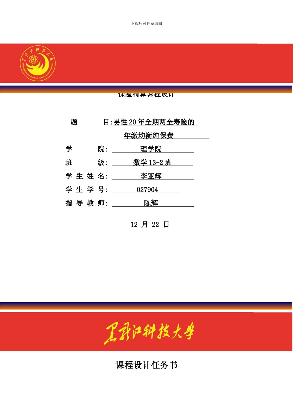 寿险精算课程设计样本_第1页