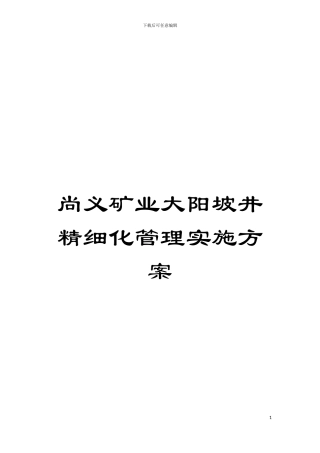 尚义矿业大阳坡井精细化管理实施方案模板