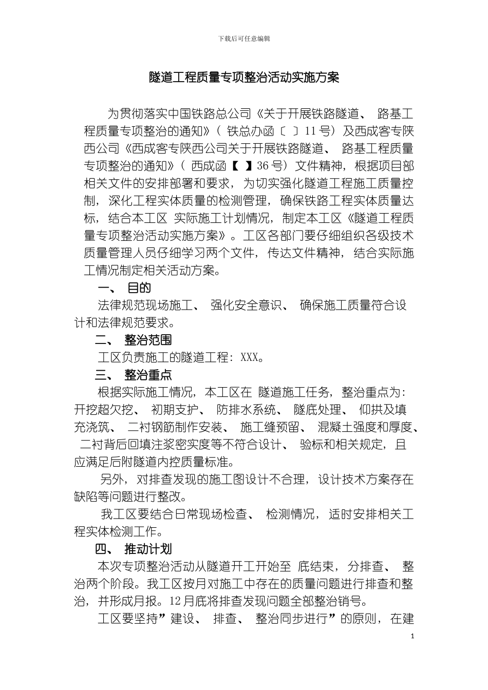 工区隧道工程质量专项整治活动实施方案本模板_第2页