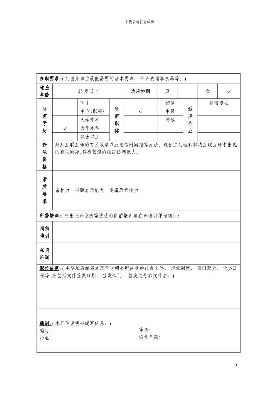 工程物资帐务管理岗位说明书模板_第3页