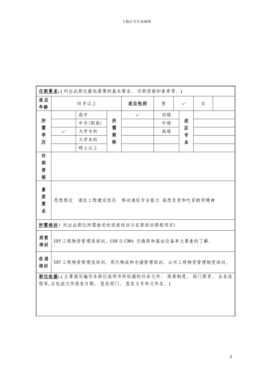 工程物资管理岗位说明书模板_第3页