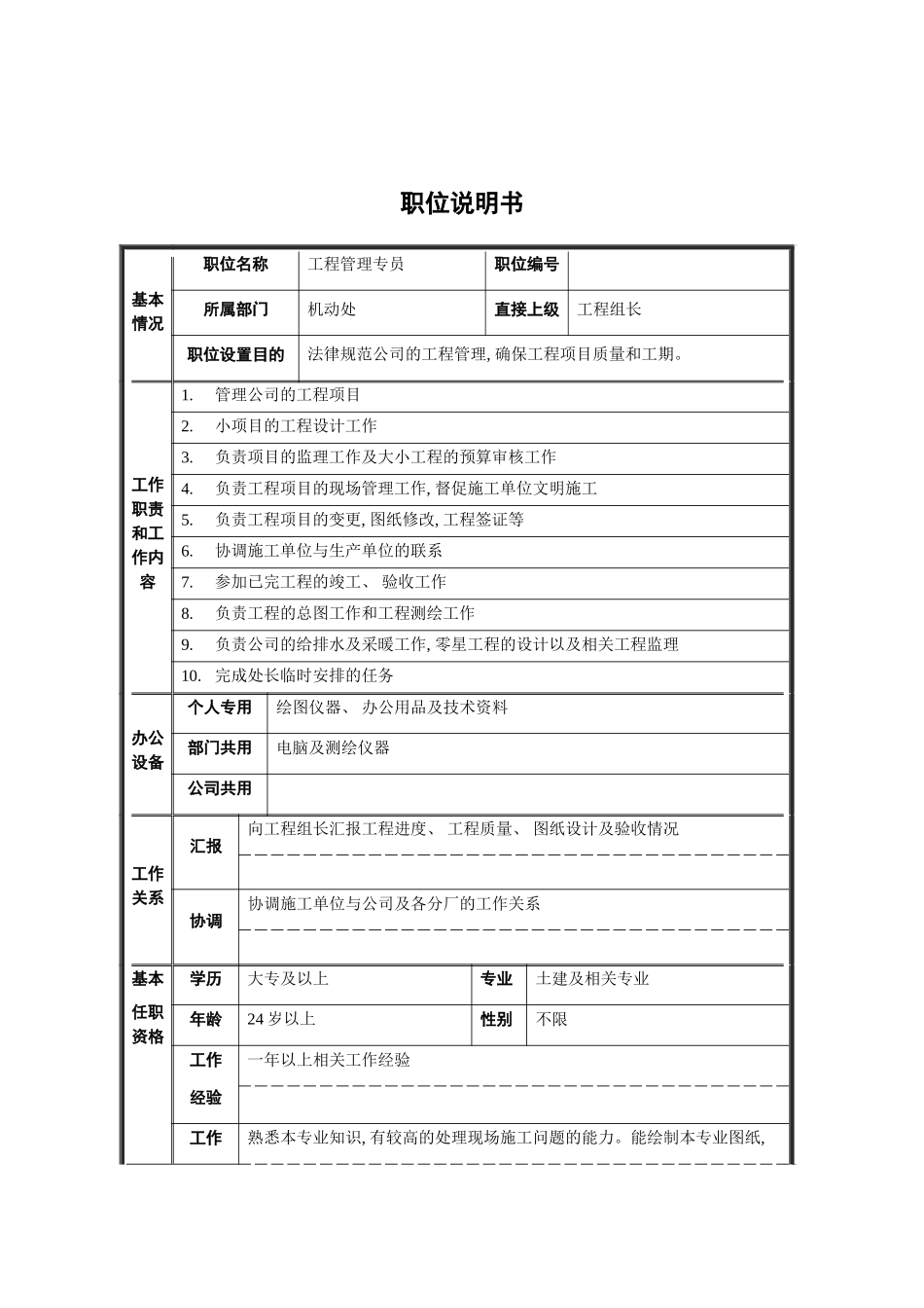 工程管理专员职位说明书模板_第2页