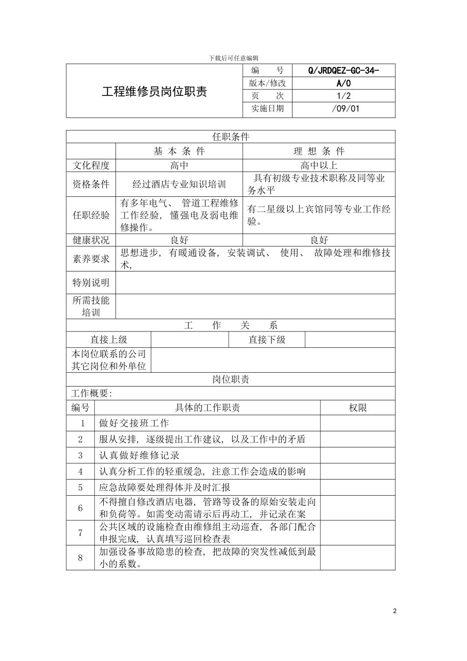 工程维修员岗位职责模板_第2页