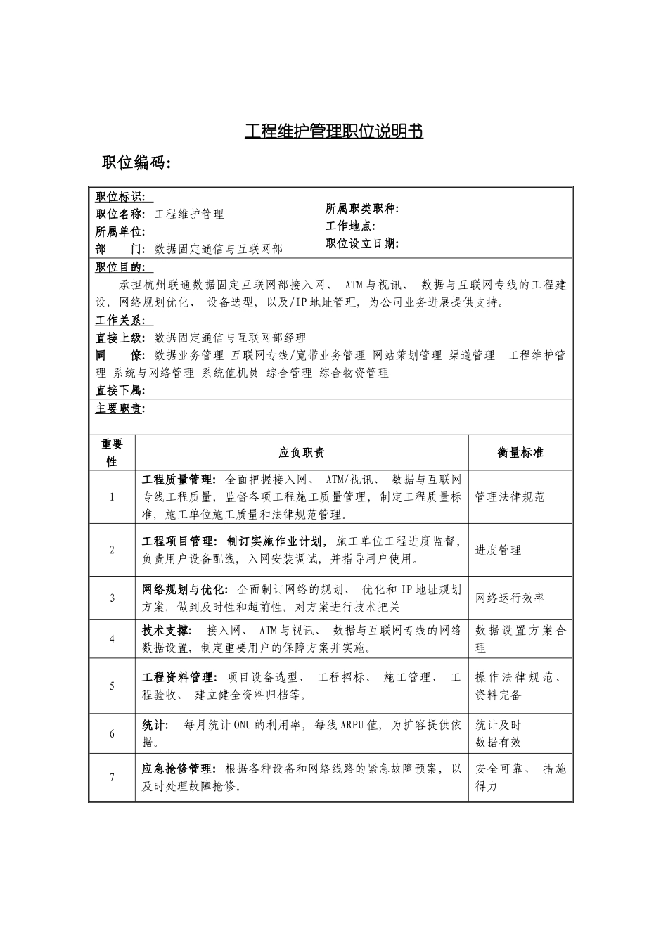 工程维护管理岗位说明书模板_第2页