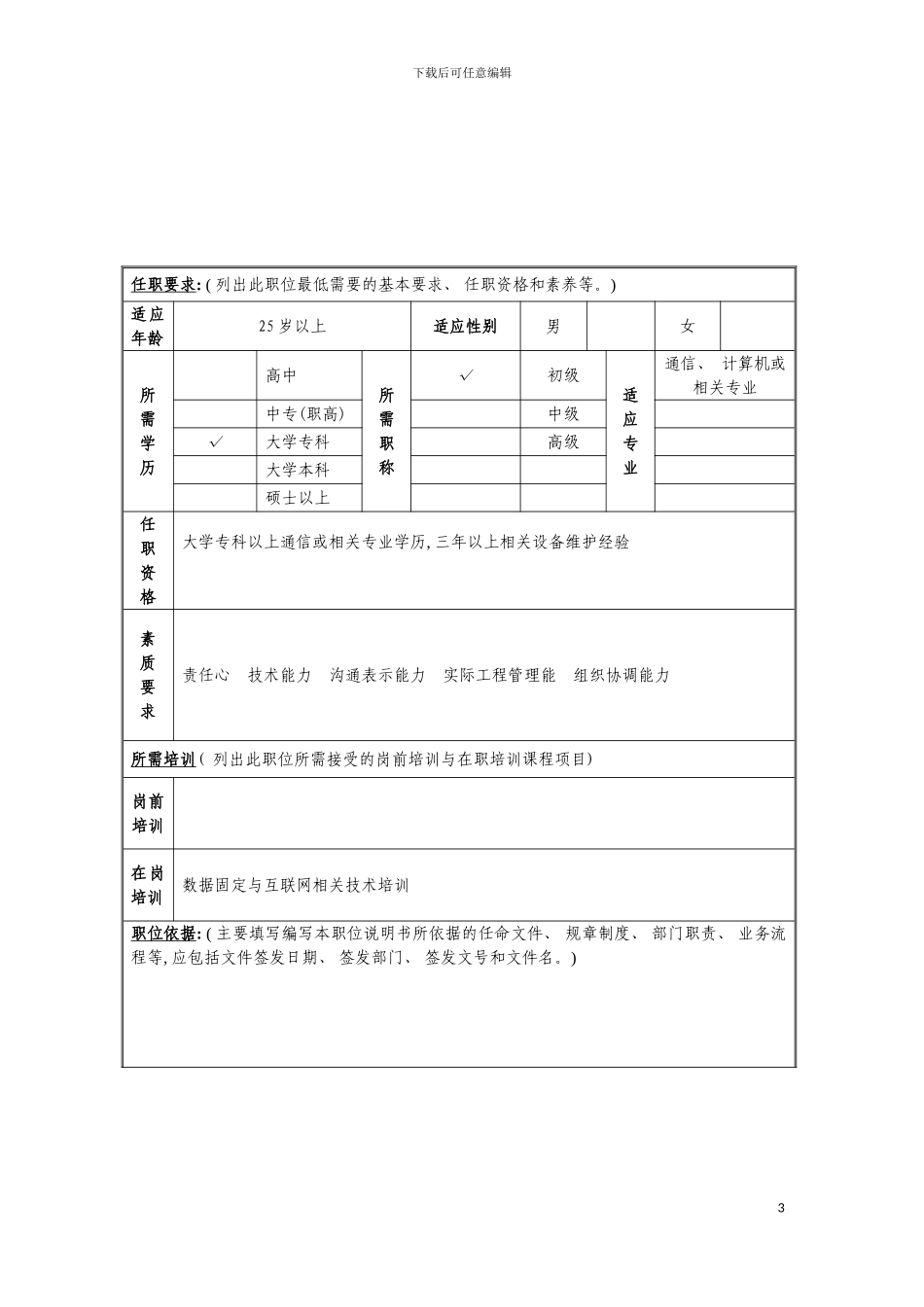 工程维护管理岗位说明书模板_第3页