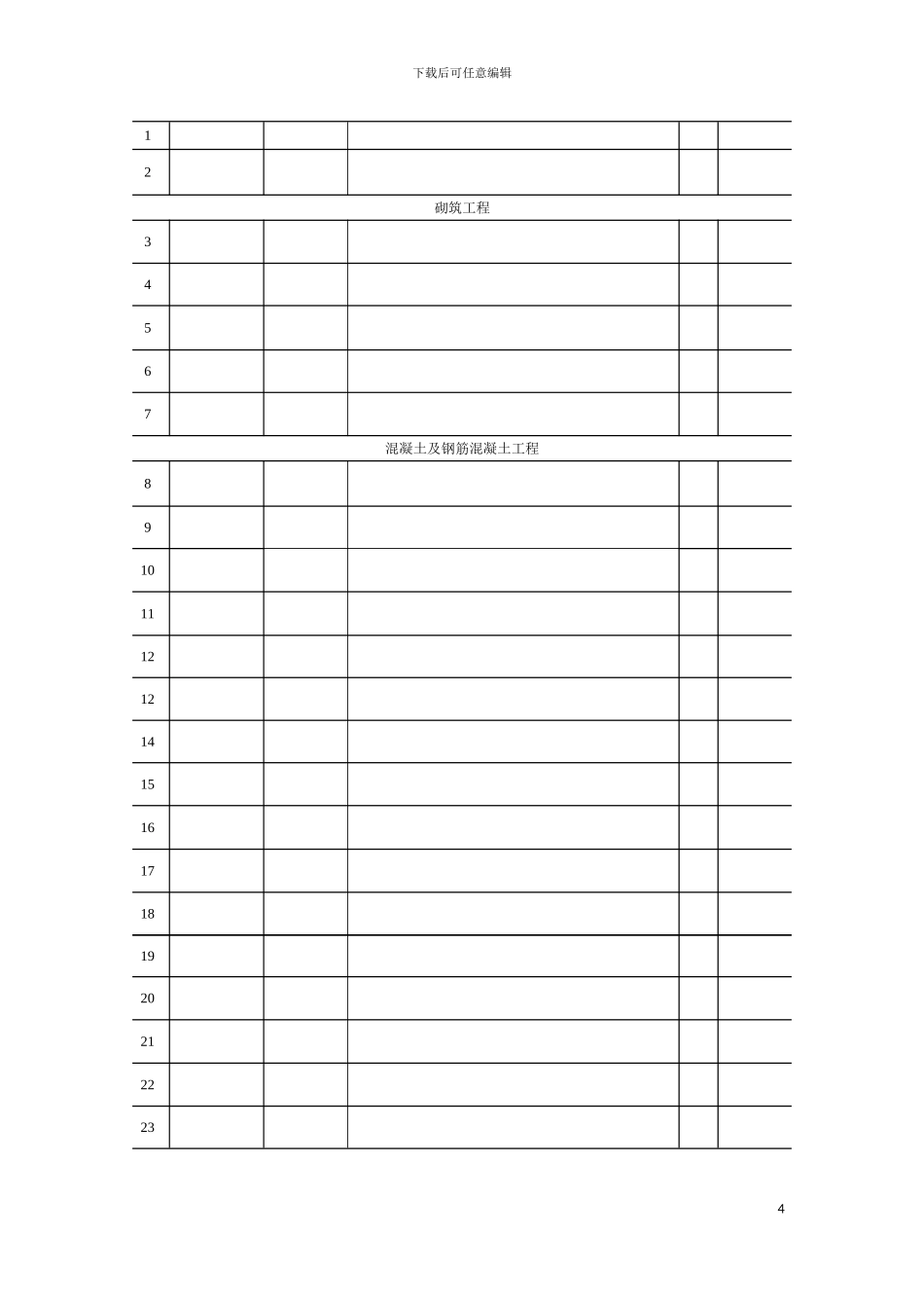 工程计量与计价课程设计相关表格模板_第3页