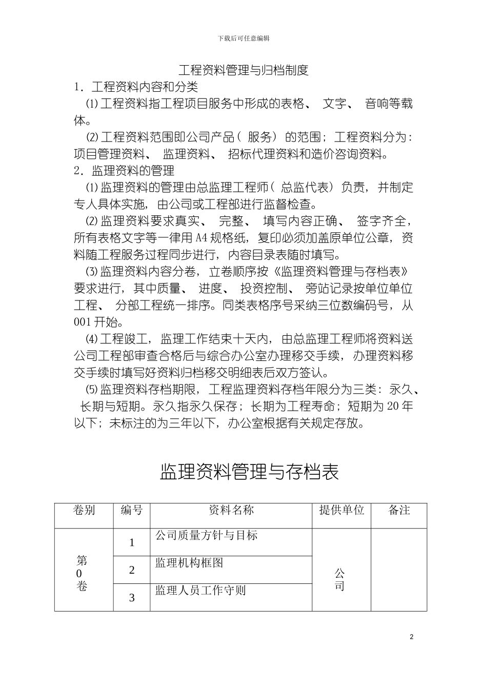 工程资料管理与归档制度模板_第2页