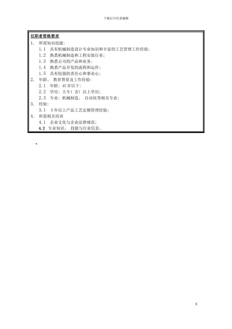 工艺定额管理员岗位说明书模板_第3页
