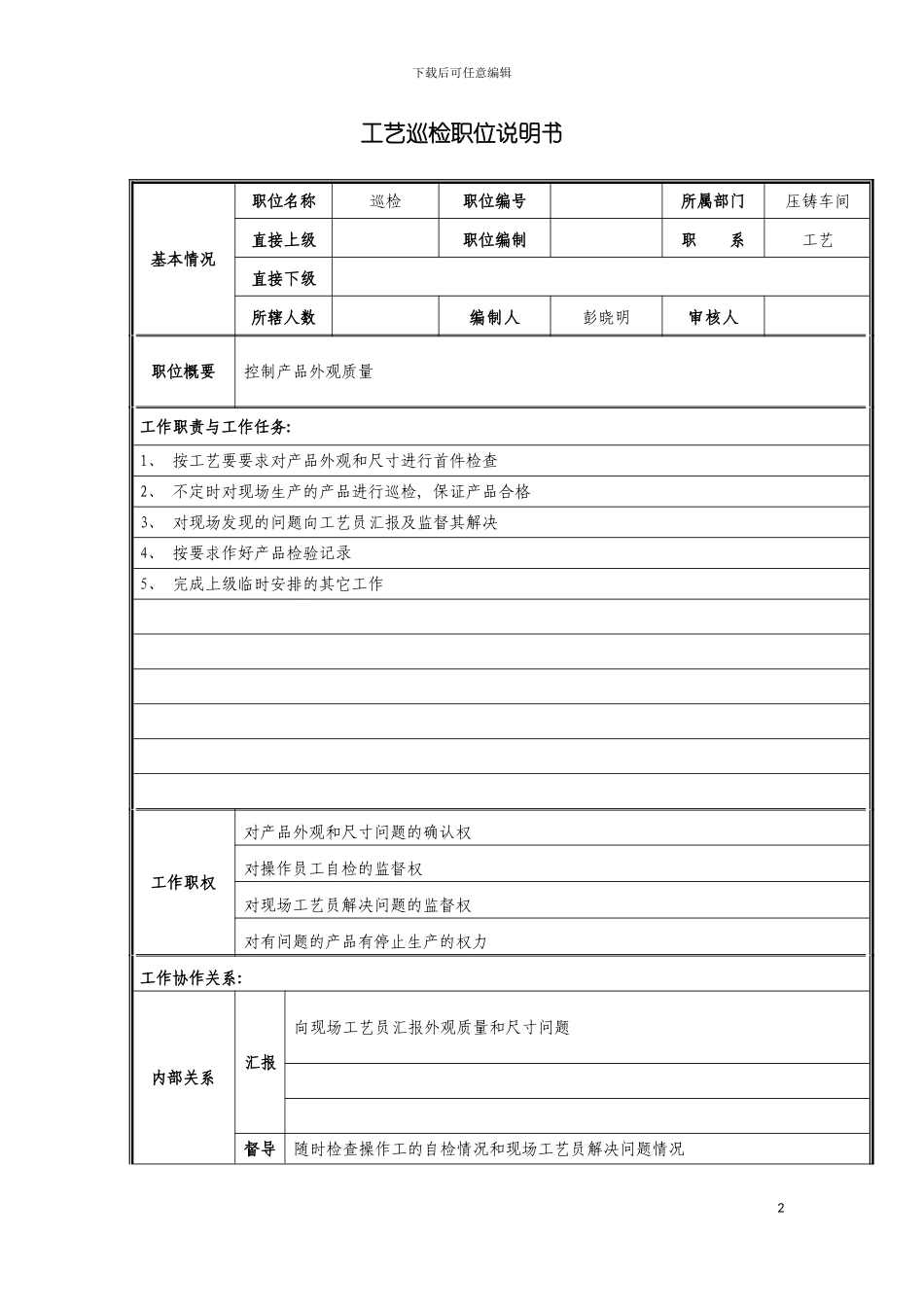 工艺巡检职位说明书模板_第2页